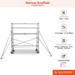1.9m – 2.2m Narrow Aluminium Mobile Scaffold Base Tower with 4 Outriggers