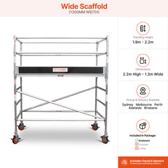 1.9m – 2.2m Wide Aluminium Mobile Scaffold Base Tower with Kickboards