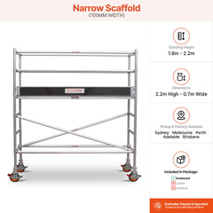 1.9m – 2.2m Narrow Aluminium Mobile Scaffold Base Tower with Kickboards