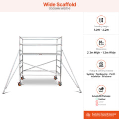1.9m – 2.2m Wide Aluminium Mobile Scaffold Base Tower with 2 Outriggers