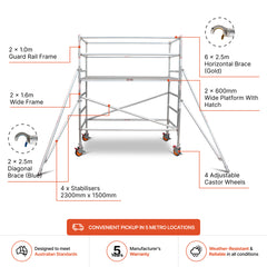 1.9m – 2.2m Wide Aluminium Mobile Scaffold Base Tower with 4 Outriggers