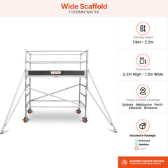 1.9m – 2.2m Wide Aluminium Mobile Scaffold Base Tower with 4 Outriggers & Kickboards