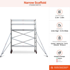 2.3m – 2.6m Narrow Aluminium Mobile Scaffold Base Tower with 4 Outriggers