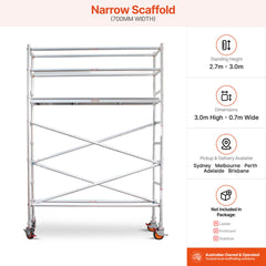 2.7m – 3.0m Narrow Aluminium Mobile Scaffold Base Tower