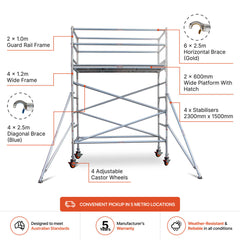 2.7m – 3.0m Wide Aluminium Mobile Scaffold Base Tower with 4 Outriggers