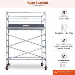 2.7m – 3.0m Wide Aluminium Mobile Scaffold Base Tower with Kickboards