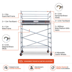 2.7m – 3.0m Wide Aluminium Mobile Scaffold Base Tower with Kickboards