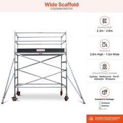 2.3m – 2.6m Wide Aluminium Mobile Scaffold Base Tower with 2 Outriggers & Kickboards