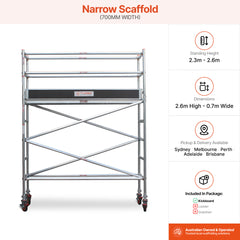 2.3m – 2.6m Narrow Aluminium Mobile Scaffold Base Tower with Kickboards