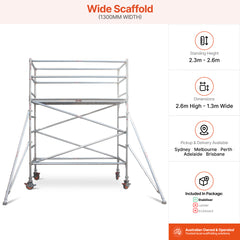 2.3m – 2.6m Wide Aluminium Mobile Scaffold Base Tower with 4 Outriggers