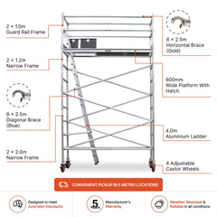 3.5m – 3.8m Narrow Aluminium Mobile Scaffold Base Tower