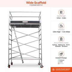 3.5m – 3.8m Wide Aluminium Mobile Scaffold Base Tower with Kickboards