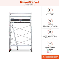 3.5m – 3.8m Narrow Aluminium Mobile Scaffold Base Tower with Kickboards