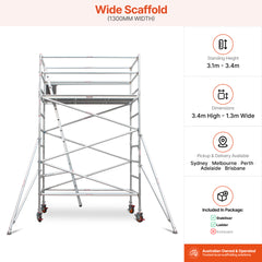 3.1m – 3.4m Wide Aluminium Mobile Scaffold Base Tower with 4 Outriggers