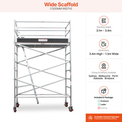 3.1m – 3.4m Wide Aluminium Mobile Scaffold Base Tower with Kickboards