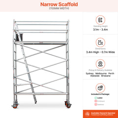 3.1m – 3.4m Narrow Aluminium Mobile Scaffold Base Tower