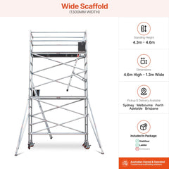 4.3m - 4.6m Wide Aluminium Mobile Scaffold Base Tower with 4 Outriggers