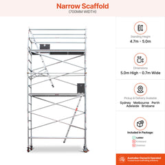 4.7m – 5.0m Narrow Aluminium Mobile Scaffold Base Tower