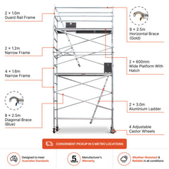 4.7m – 5.0m Narrow Aluminium Mobile Scaffold Base Tower