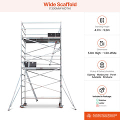 4.7m – 5.0m Wide Aluminium Mobile Scaffold Base Tower with 2 Outriggers