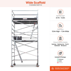 4.7m – 5.0m Wide Aluminium Mobile Scaffold Base Tower with Kickboards