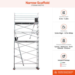 5.1m – 5.4m Narrow Aluminium Mobile Scaffold Base Tower