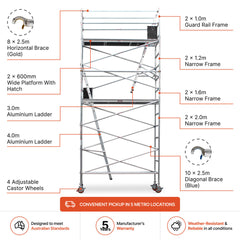 5.1m – 5.4m Narrow Aluminium Mobile Scaffold Base Tower