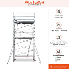 5.1m – 5.4m Wide Aluminium Mobile Scaffold Base Tower with 4 Outriggers