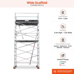 5.1m – 5.4m Wide Aluminium Mobile Scaffold Base Tower with Kickboards