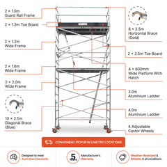 5.1m – 5.4m Wide Aluminium Mobile Scaffold Base Tower with Kickboards
