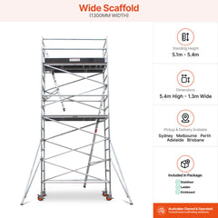 5.1m – 5.4m Wide Aluminium Mobile Scaffold Base Tower with 4 Outriggers & Kickboards