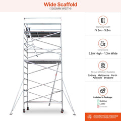 5.5m - 5.8m Wide Aluminium Mobile Scaffold Base Tower with 4 Outriggers
