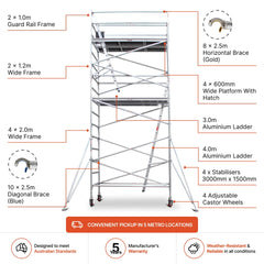 5.5m - 5.8m Wide Aluminium Mobile Scaffold Base Tower with 4 Outriggers