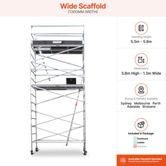 5.5m - 5.8m Wide Aluminium Mobile Scaffold Base Tower with Kickboards