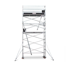 5.1m – 5.4m Narrow Aluminium Mobile Scaffold Base Tower with 2 Outriggers & Kickboards