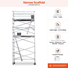 5.5m - 5.8m Narrow Aluminium Mobile Scaffold Base Tower