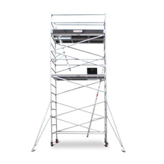 5.5m - 5.8m Wide Aluminium Mobile Scaffold Base Tower with 2 Outriggers & Kickboards