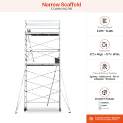 5.9m - 6.2m Narrow Aluminium Mobile Scaffold Base Tower with 2 Outriggers