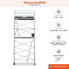 5.9m - 6.2m Narrow Aluminium Mobile Scaffold Base Tower with Kickboards