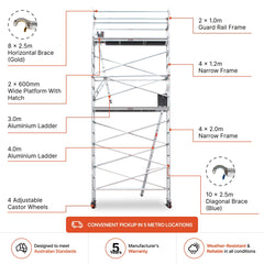 5.9m - 6.2m Narrow Aluminium Mobile Scaffold Base Tower