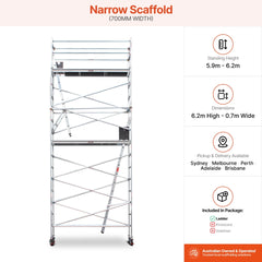5.9m - 6.2m Narrow Aluminium Mobile Scaffold Base Tower