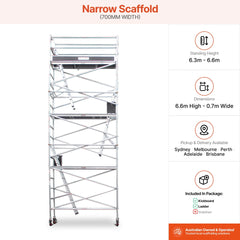 6.3m - 6.6m Narrow Aluminium Mobile Scaffold Base Tower with Kickboards