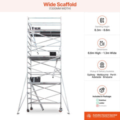 6.3m - 6.6m Wide Aluminium Mobile Scaffold Base Tower with 2 Outriggers