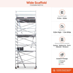 6.3m - 6.6m Wide Aluminium Mobile Scaffold Base Tower with Kickboards