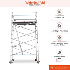 3.9m - 4.2m Wide Aluminium Mobile Scaffold Base Tower
