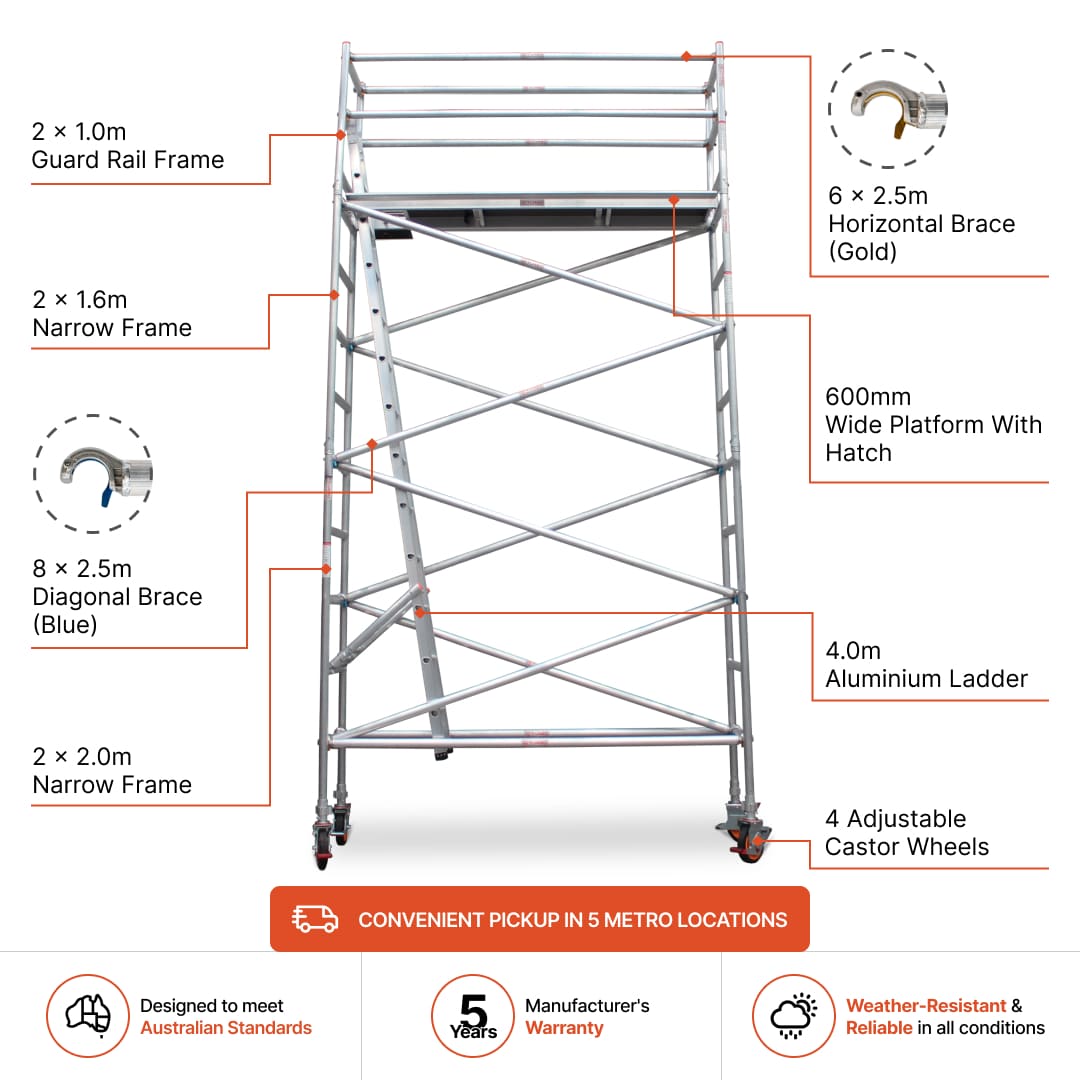 3.9m – 4.2m Narrow Aluminium Mobile Scaffold Base Tower