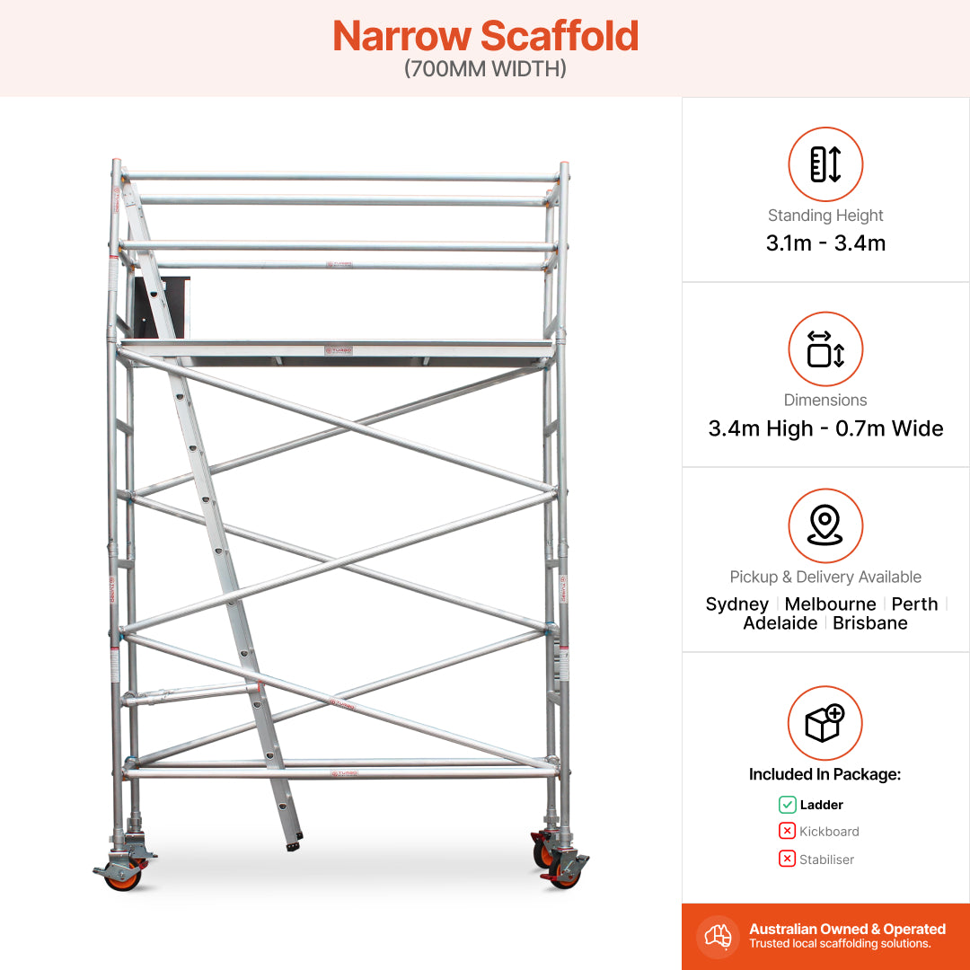 3.1m – 3.4m Narrow Aluminium Mobile Scaffold Base Tower