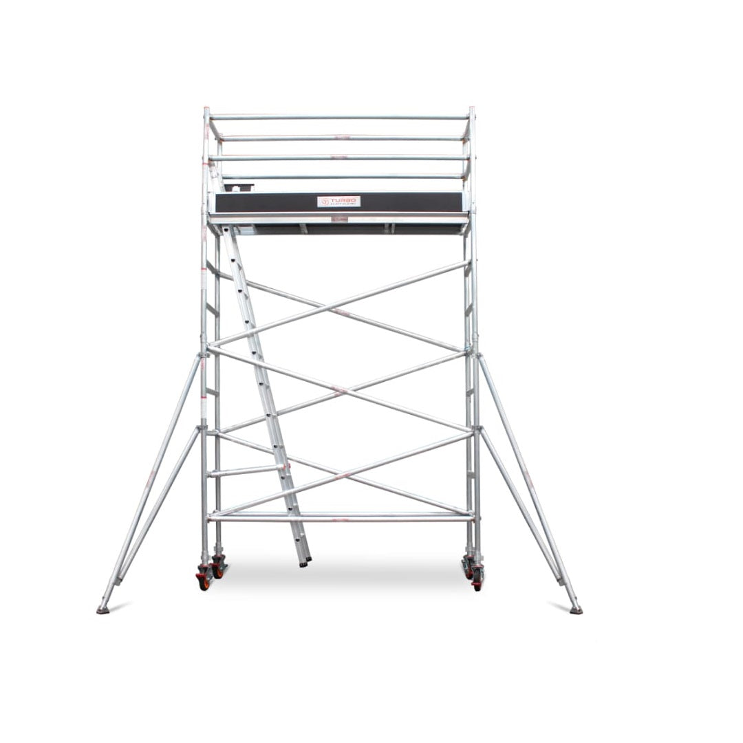 3.5m – 3.8m Narrow Aluminium Mobile Scaffold Base Tower with 2 Outriggers & Kickboards