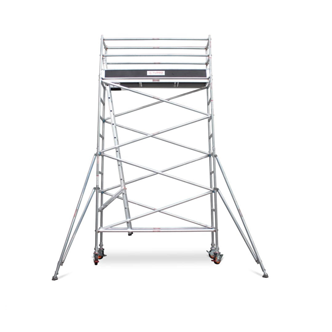3.9m - 4.2m Narrow Aluminium Mobile Scaffold Base Tower with 2 Outriggers & Kickboards