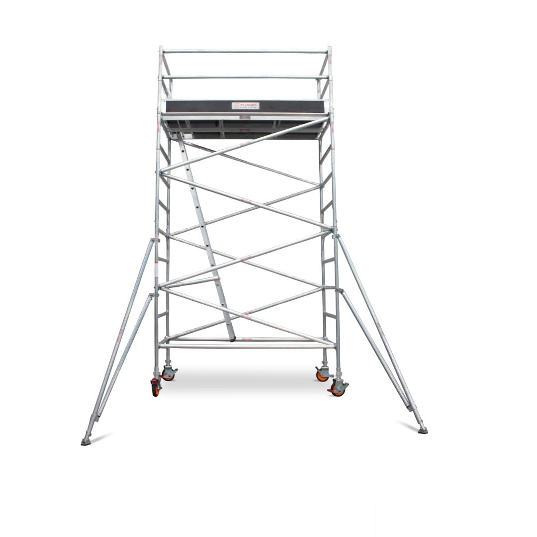 3.9m - 4.2m Wide Aluminium Mobile Scaffold Base Tower with 2 Outriggers & Kickboards